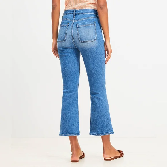 Braided High Rise Kick Crop Jeans in Classic Mid Wash - Picture 3 of 8